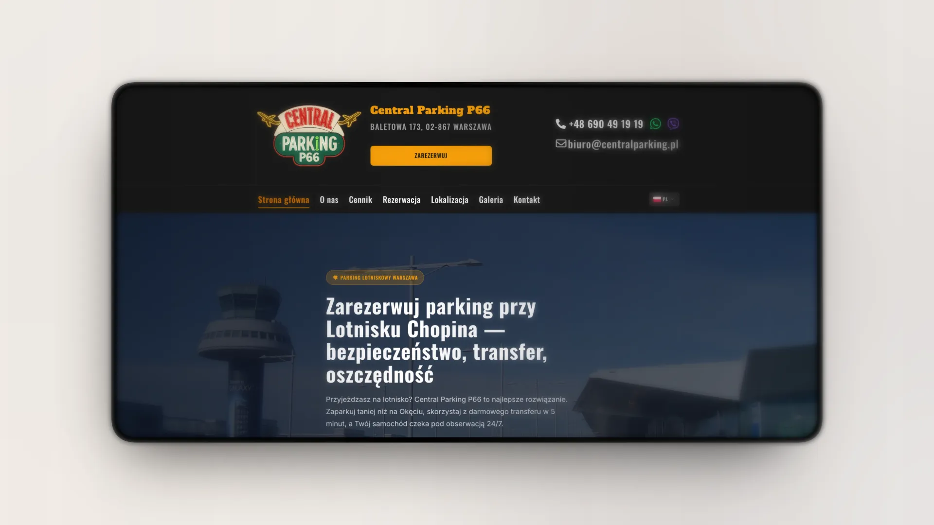 Strona centralparking.pl — widok na desktopie